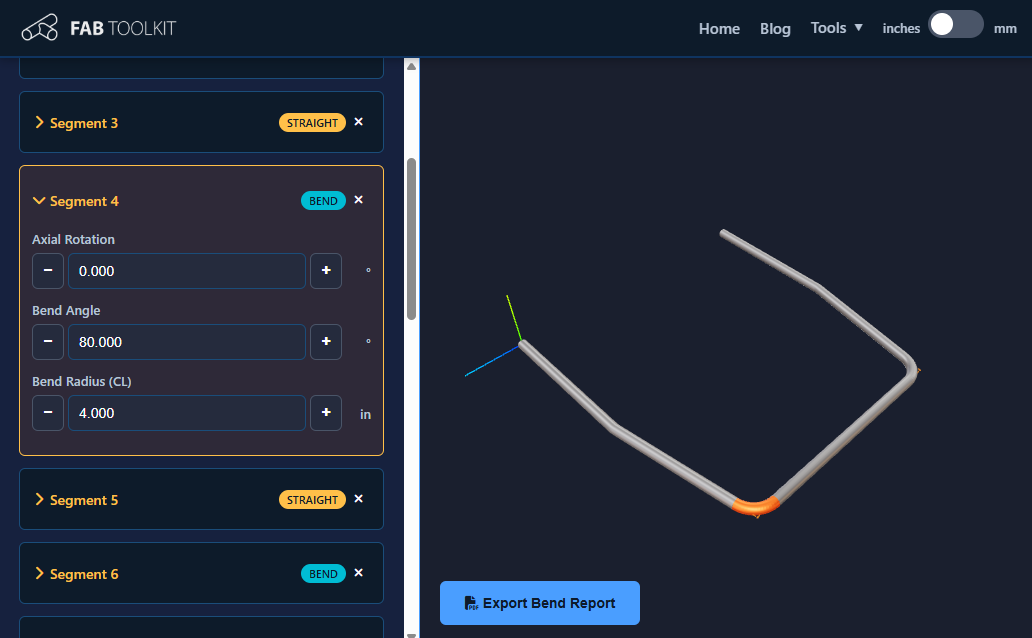 Tube Bend Calculator